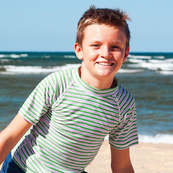 Stripe Green Pink Short Sleeve Rashie